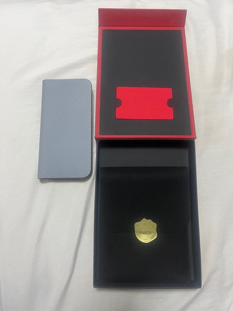 BONAVENTURA iPhone14proスマホケース ブルーリンホワイト