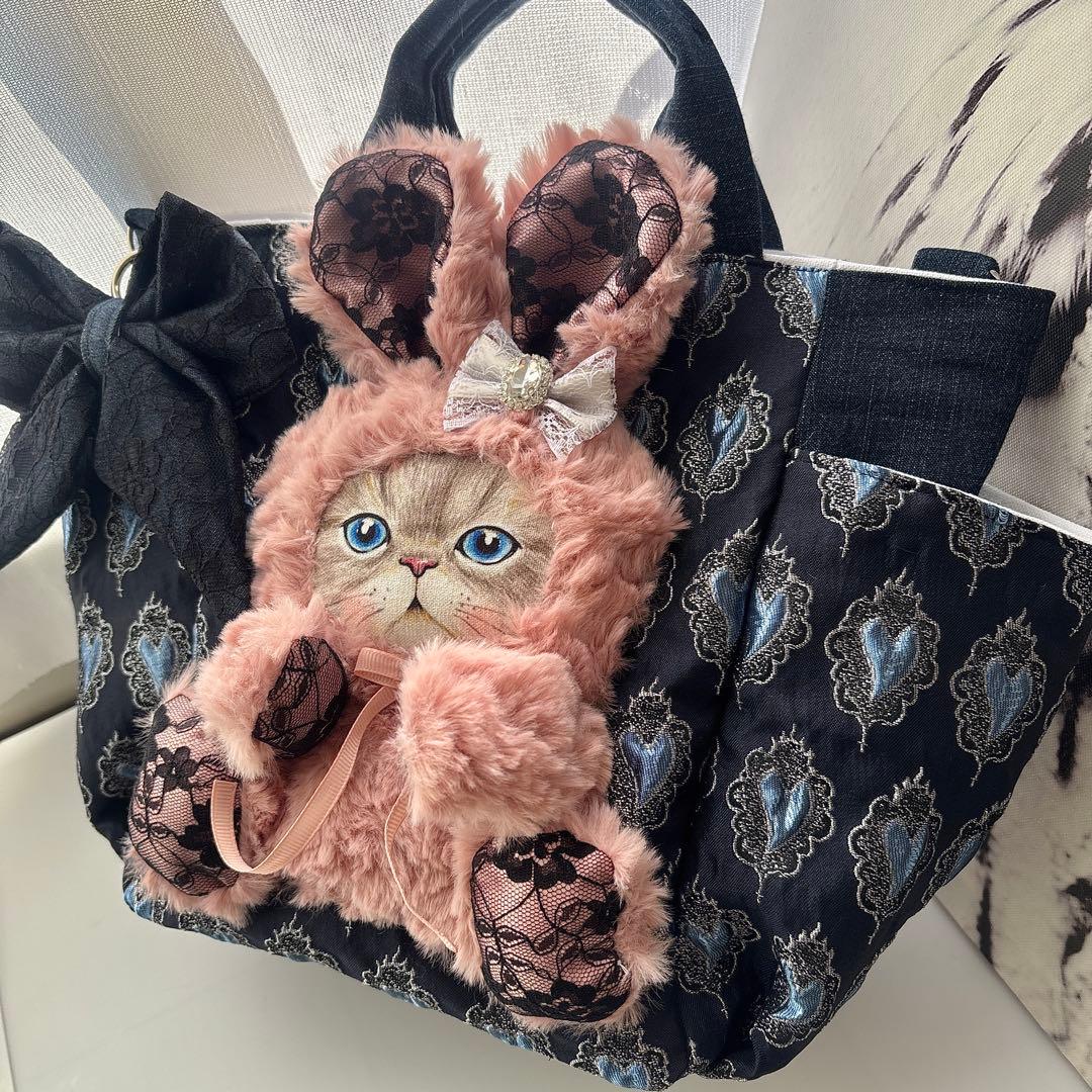 m*e様 コヤンイサムチョン　ルミちゃん　バック　艶ハート　ネイビー　ピンクファ