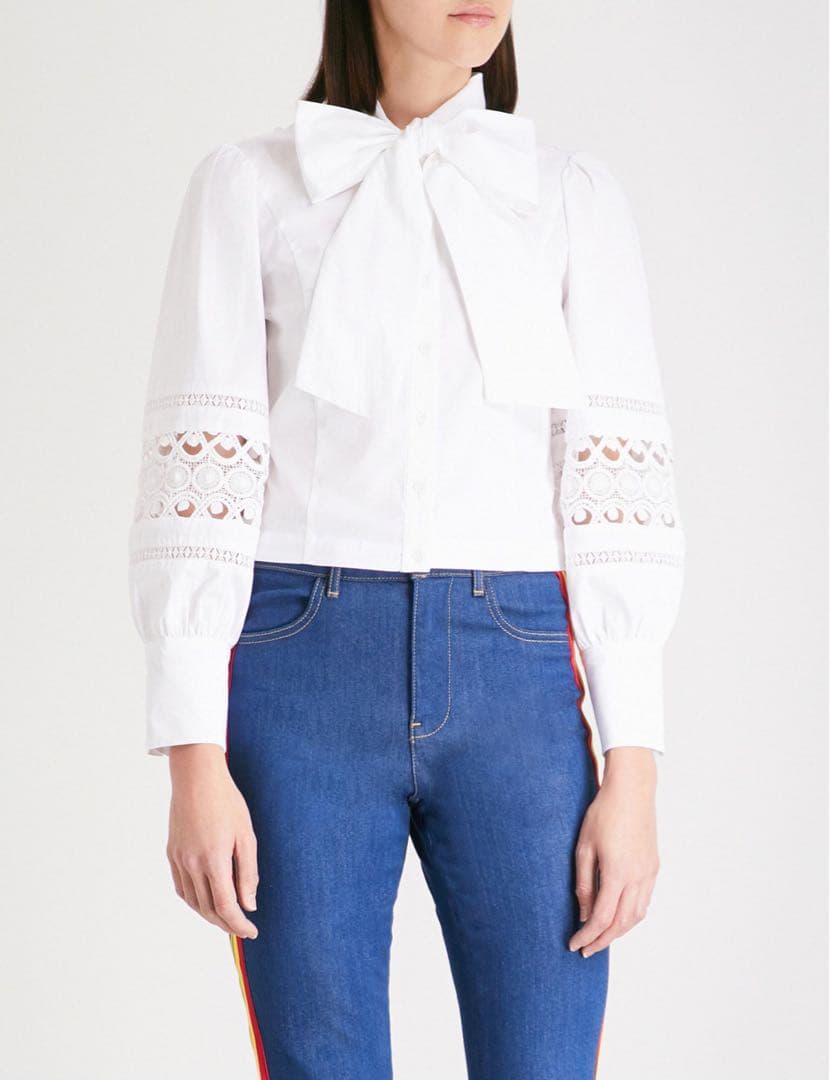 新品 alice+olivia アイレット刺繍レース ボウタイ シャツブラウス