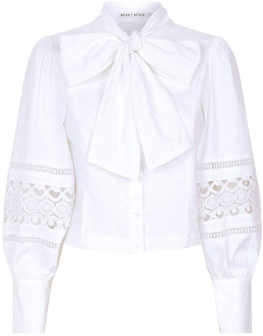 新品 alice+olivia アイレット刺繍レース ボウタイ シャツブラウス