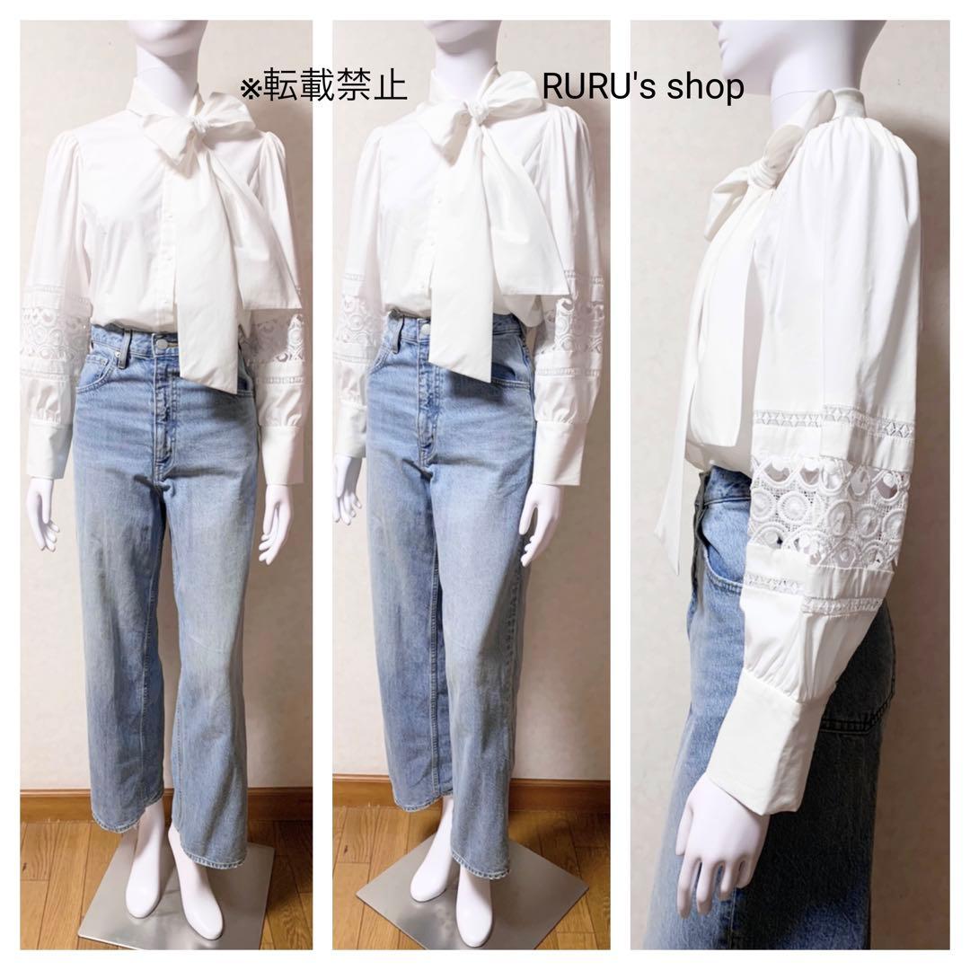 新品 alice+olivia アイレット刺繍レース ボウタイ シャツブラウス