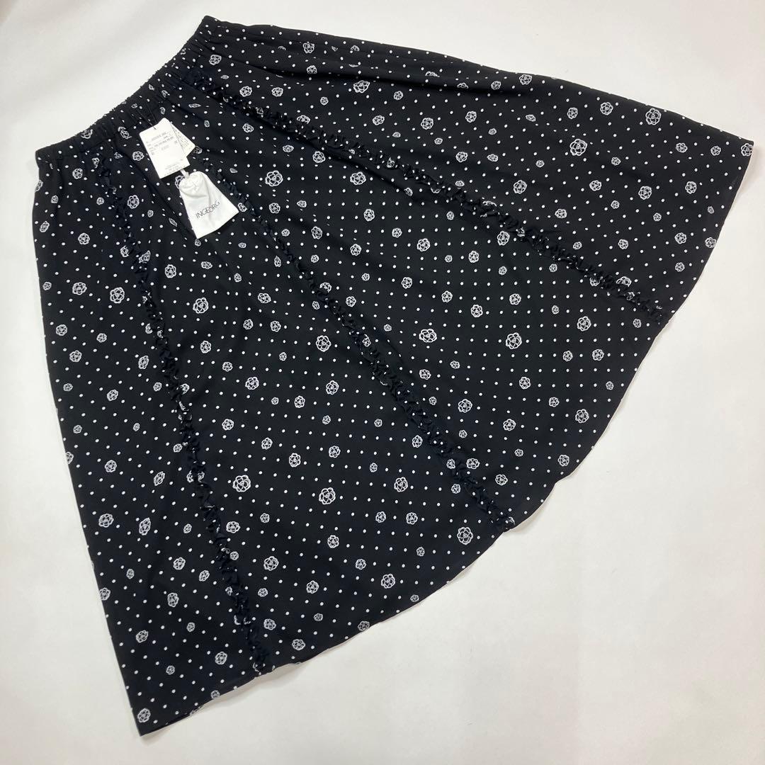 【試着のみ】インゲボルグ 黒 カメリアドットプリント ポリスカート/2025年