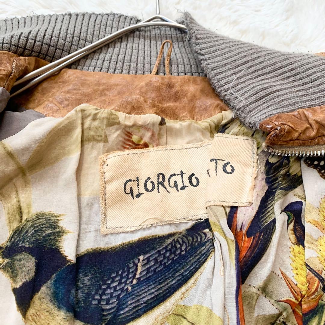 GIORGIO BRATO レザー　ジャケット　袖リブ　鳥　42サイズ　ブラウン