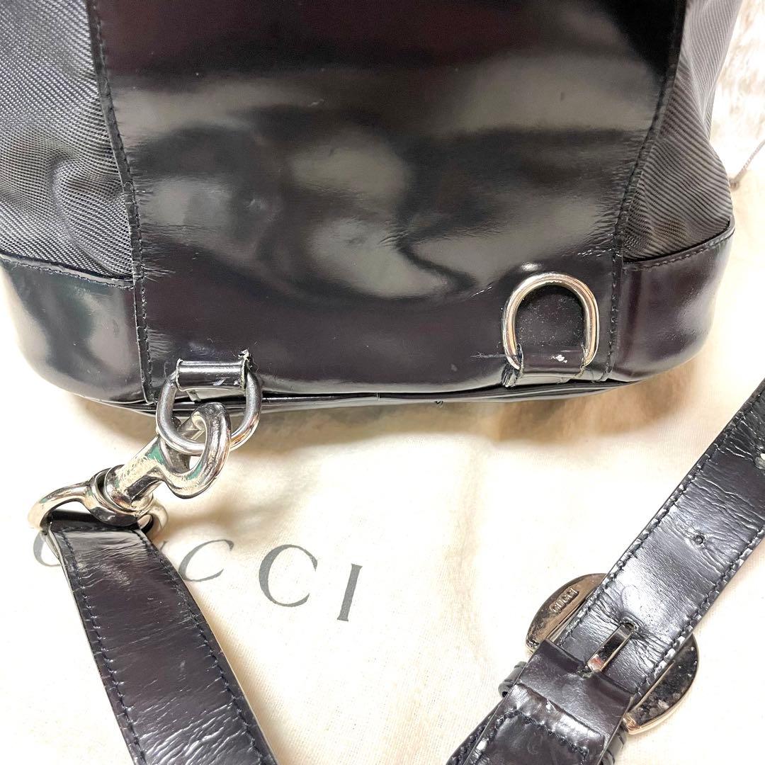 GUCCI バンブー ボディバッグ ワンショルダー 巾着 エナメル ナイロン