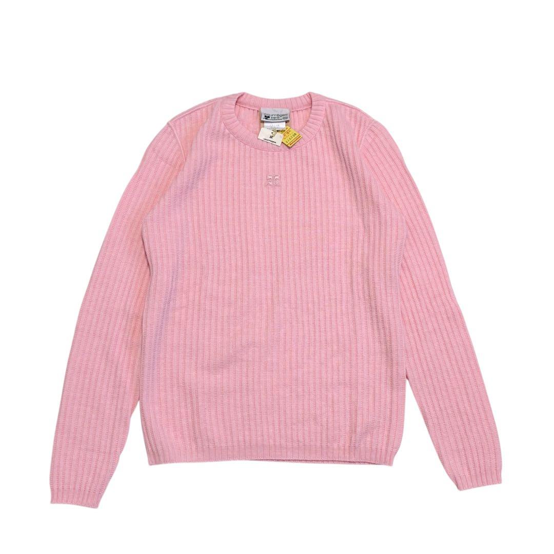 未使用　courreges　クレージュ　ロゴ刺繍　リブニット　フランス製　ピンク