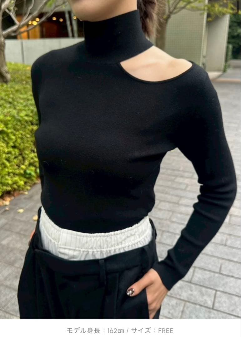 シーニュCygne ワンショルダーオープンニット elle ブラック