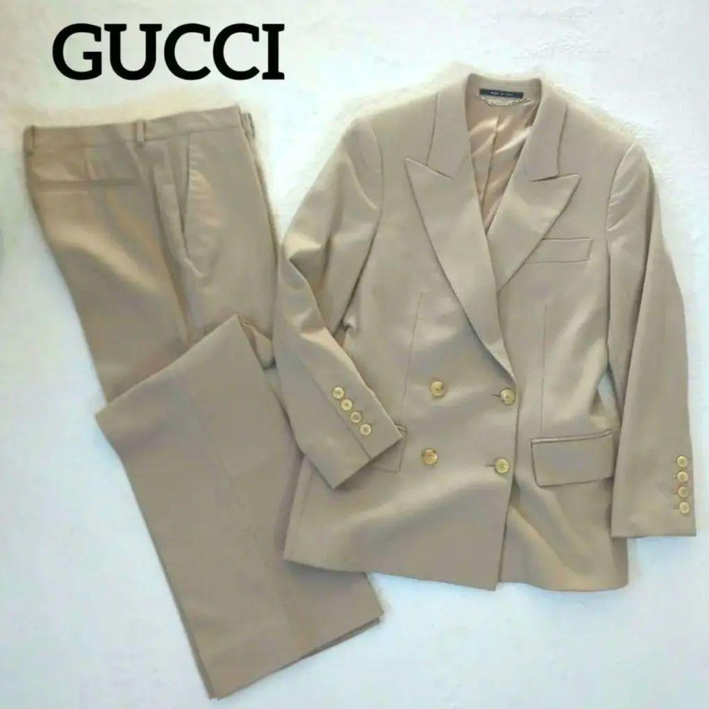 人気 グッチ セットアップ ダブル パンツスーツ 40 44 ベージュ L