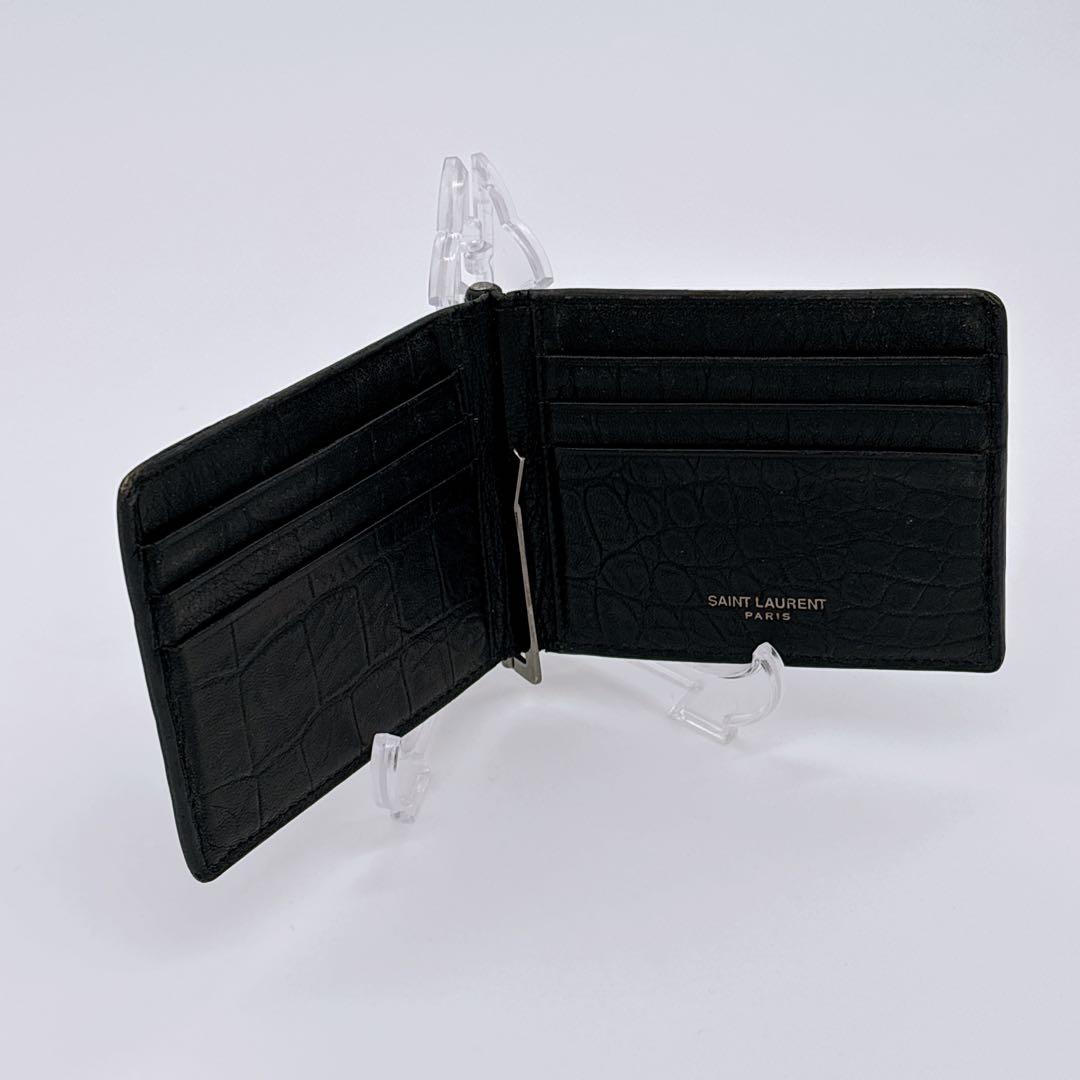 SAINT LAURENT ブラック レザー マネークリップ YSL 財布