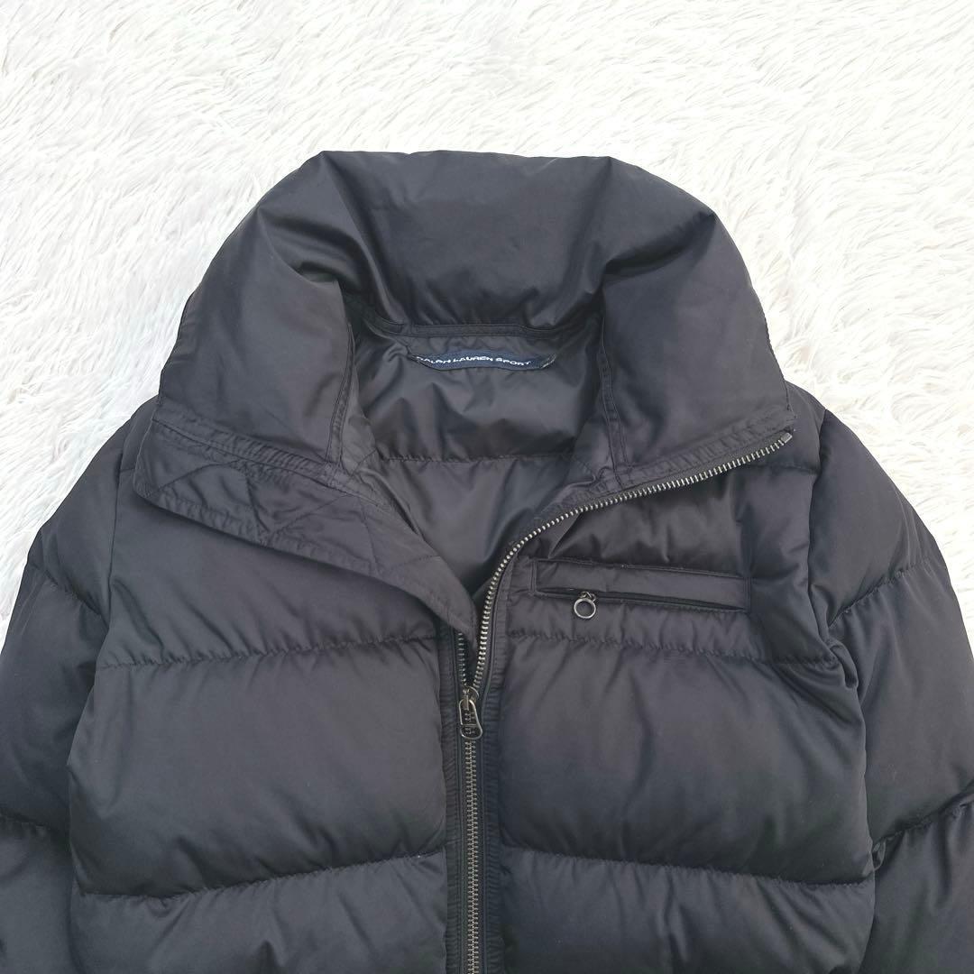 美品 ラルフローレン ダウンジャケット ロゴ金具 バックルベルト 黒 防寒 肉厚