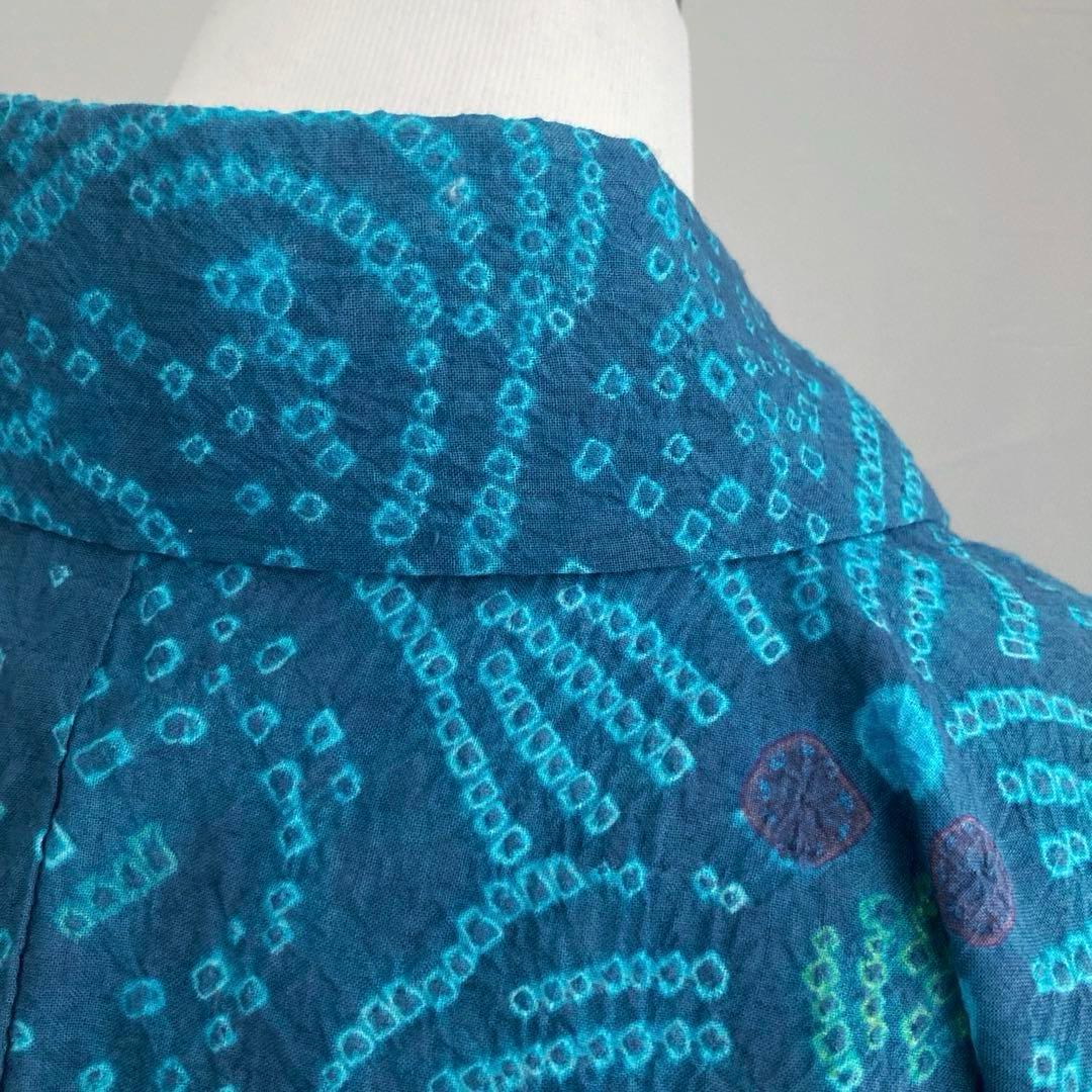 よりゆか 有松絞り・有松鳴海絞り浴衣　グレー・ターコイズNo.7-210B