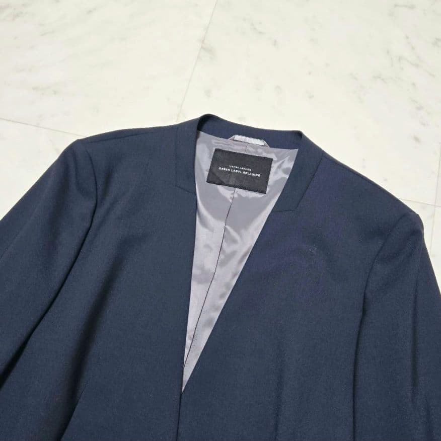 【タグ付き】 グリーンレーベルリラクシング ノーラペル ノーカラー パンツスーツ