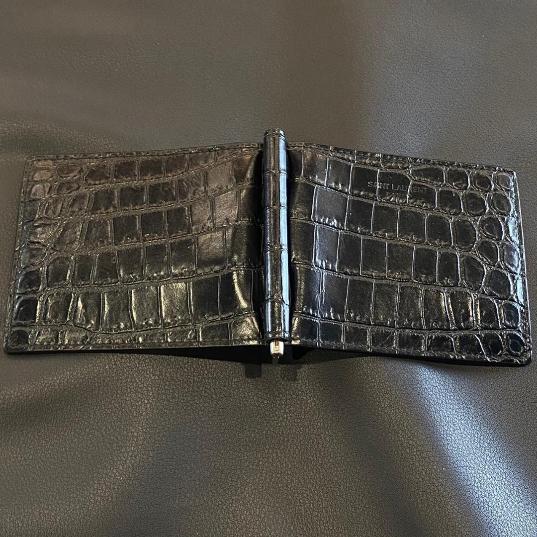 『サンローラン』 マネークリップ クロコ型押し 折り畳みウォレット