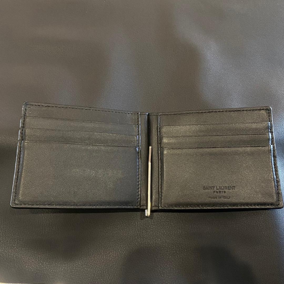 『サンローラン』 マネークリップ クロコ型押し 折り畳みウォレット