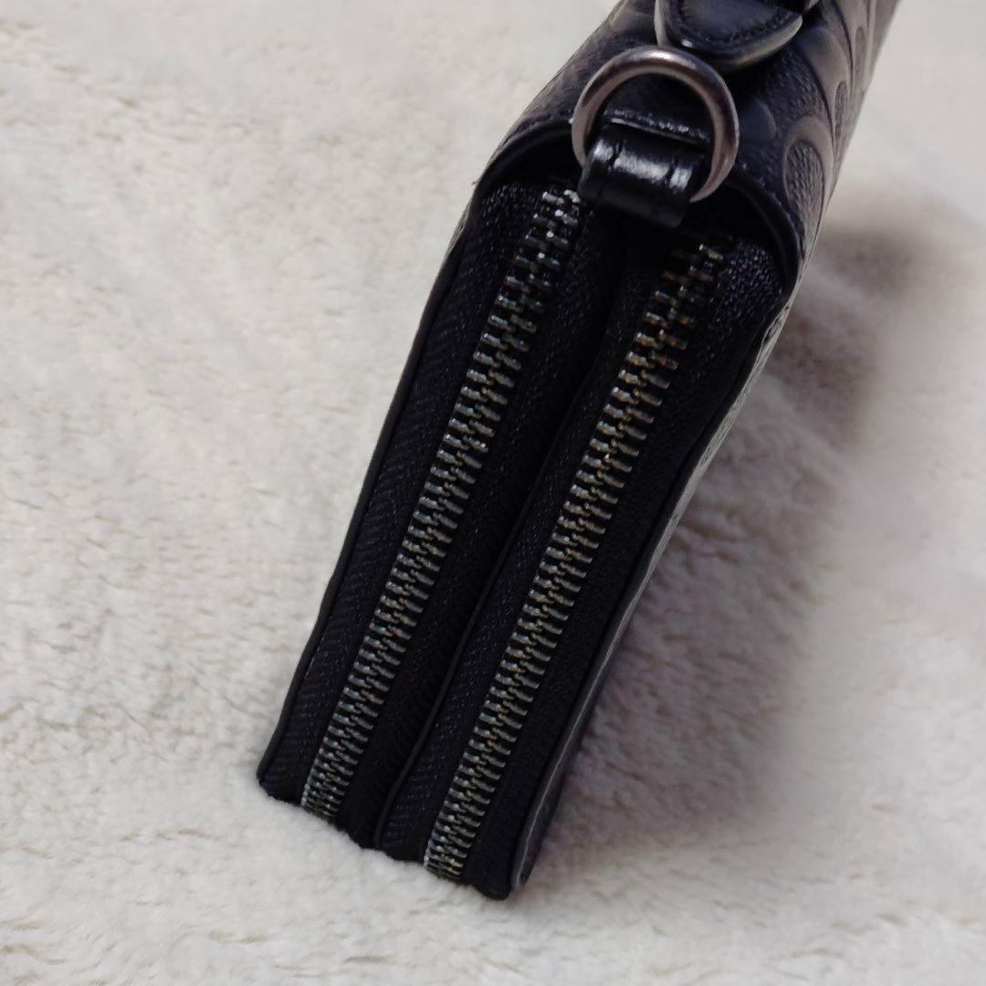 （美品】コーチ型押しトラベルオーガナイザー ダブルジップ セカンドバッグ