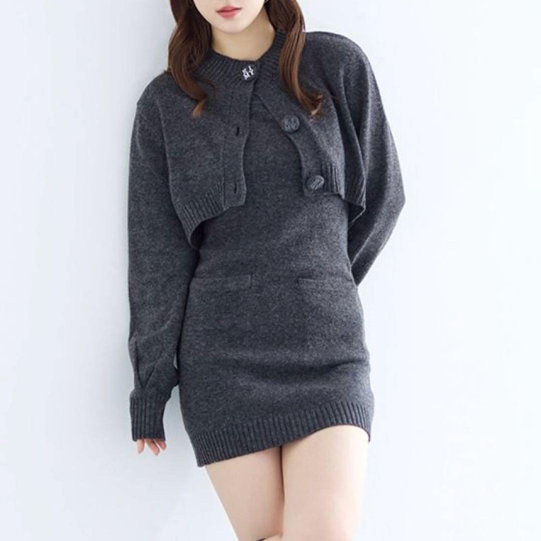EIMY ISTOIRE EIMYロゴボタンニットセットワンピース GRY♡