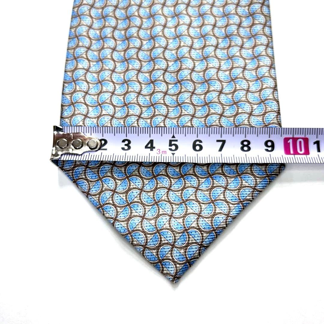 使用 ブルガリ ネクタイ シルク 総柄 幾何学模様 セッテピエゲ 水色