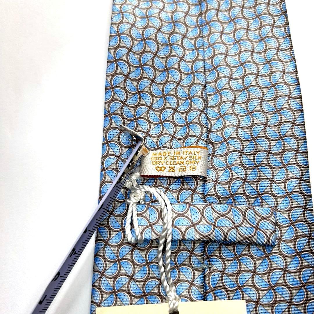 使用 ブルガリ ネクタイ シルク 総柄 幾何学模様 セッテピエゲ 水色