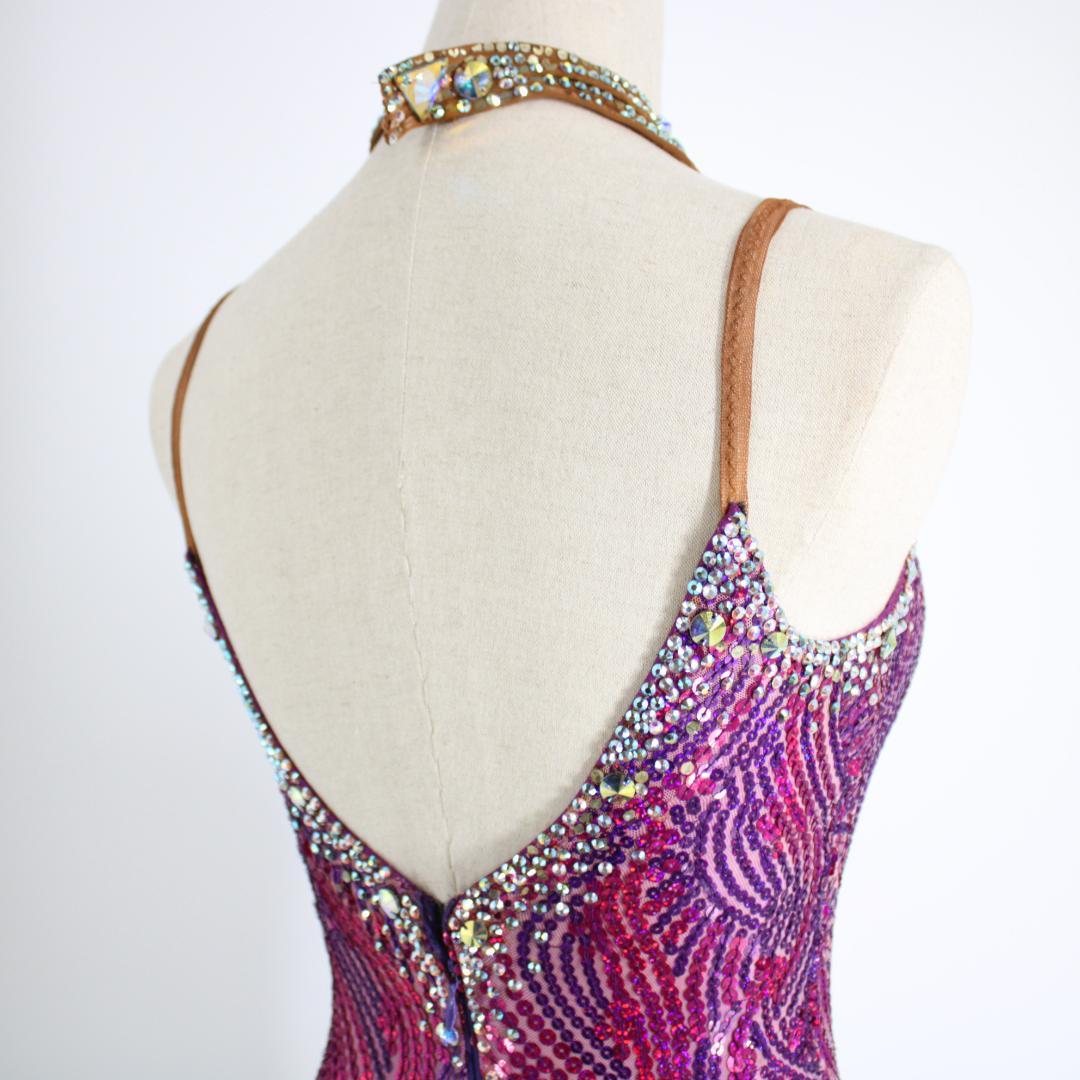 【社交ダンス衣装】パープル×豪華フリル ラテンドレス ワンピース 紫