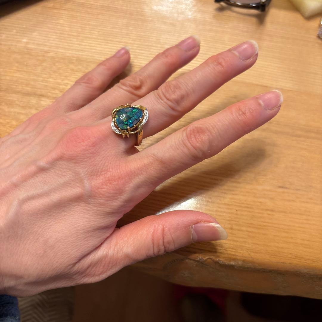 K10 モザイクオパールリング？　 14号