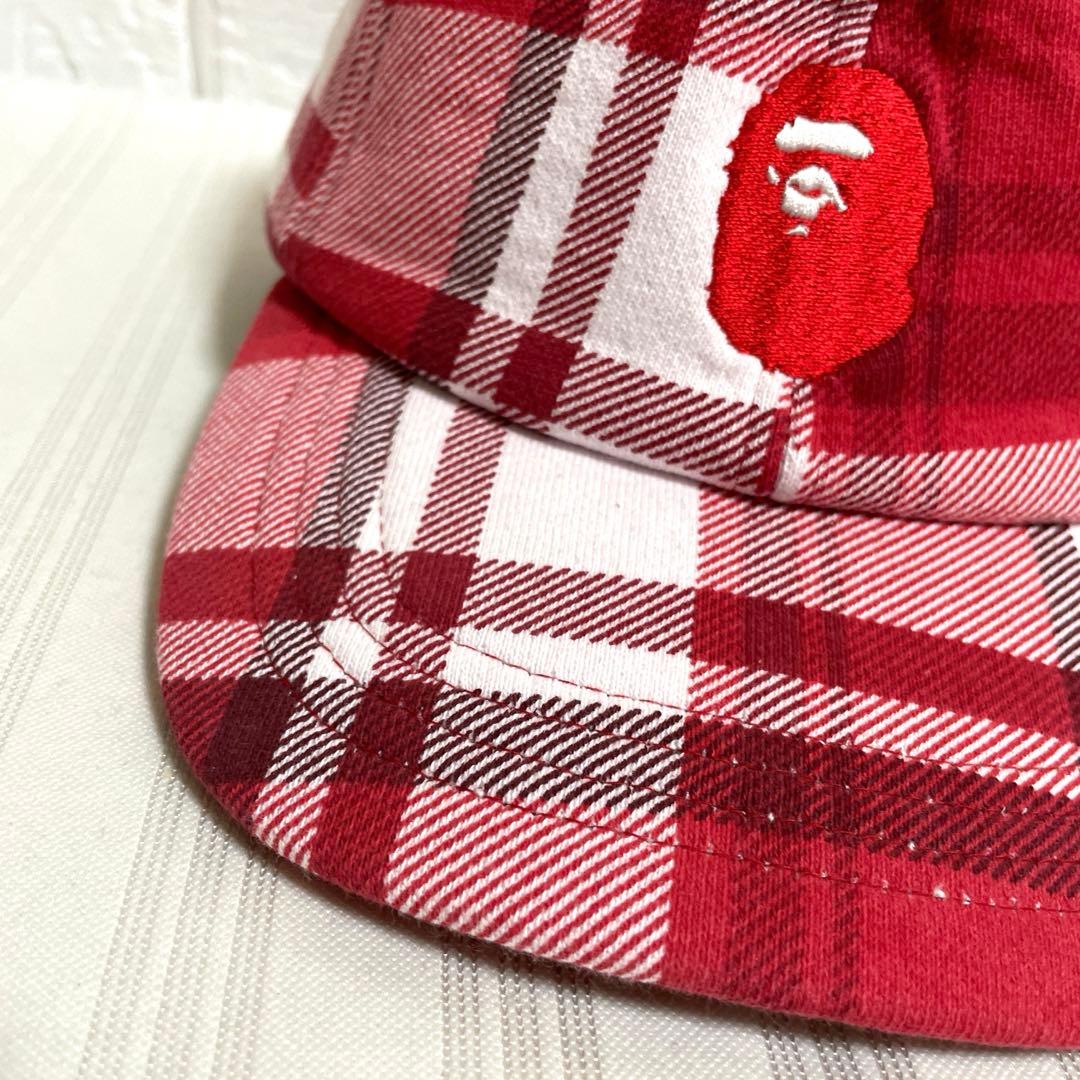 アベイシングエイプ キャップ 赤系 チェック