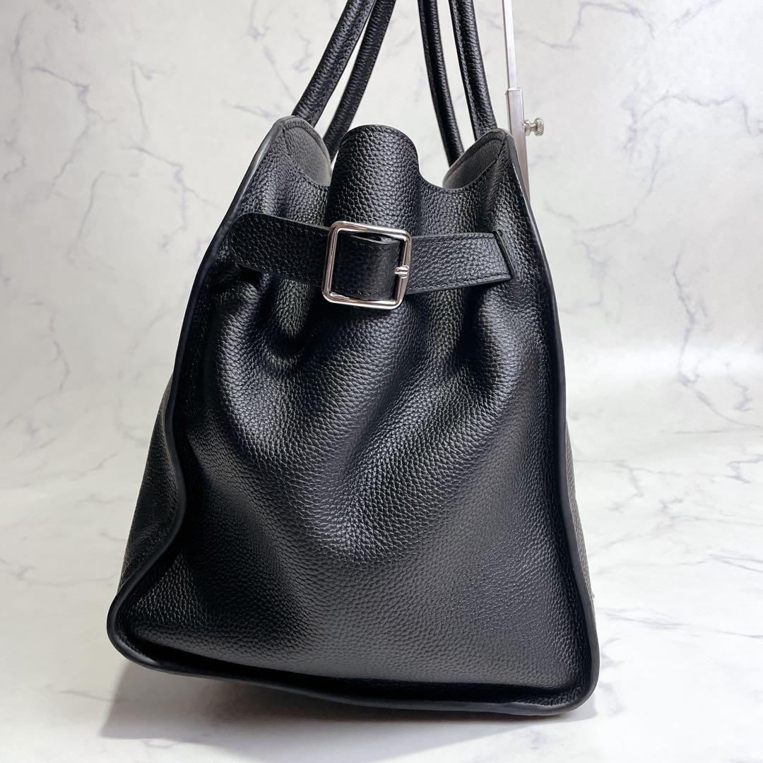 極美品✨JISTORY サイドベルト ボストンバッグ レザー シボ 大容量 黒