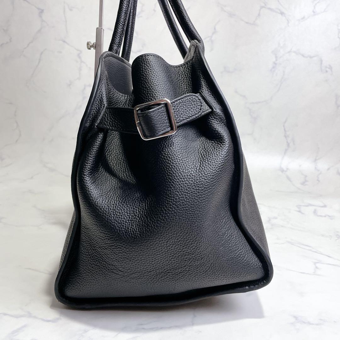 極美品✨JISTORY サイドベルト ボストンバッグ レザー シボ 大容量 黒