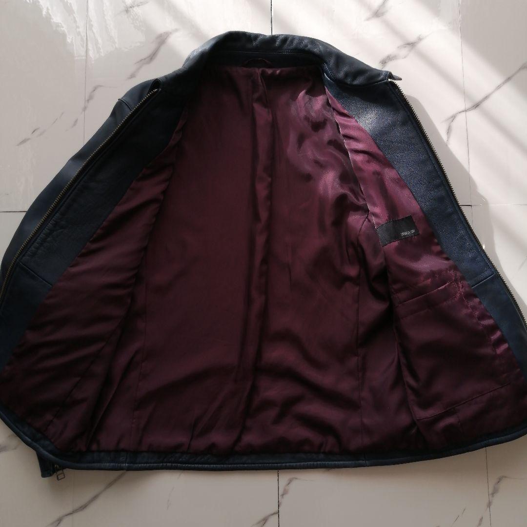 【極美品】コムサイズム ラムレザージャケット シングルライダーズ ネイビー M