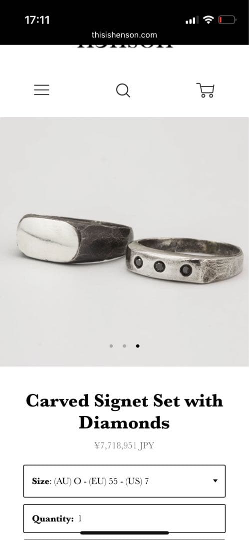 Henson シグネット+ブラックダイヤモンド　シルバーリングセット15-16号