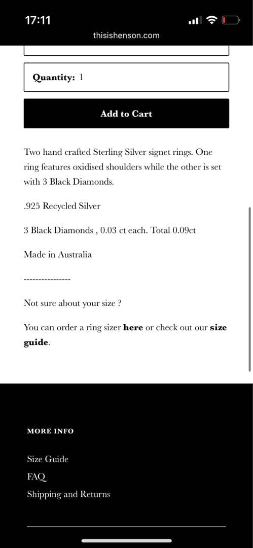 Henson シグネット+ブラックダイヤモンド　シルバーリングセット15-16号