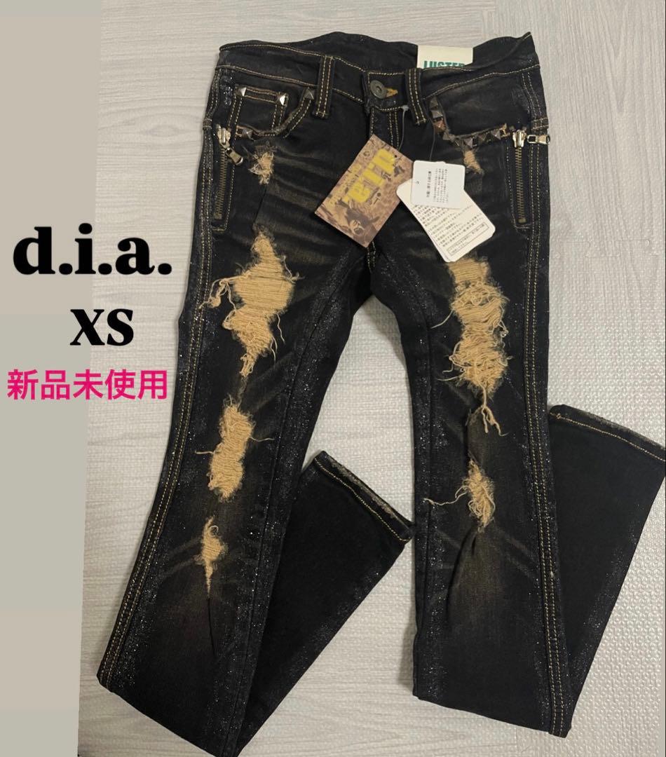 【新品未使用】d.i.a. 大人気スタッズラメダメージスキニーデニム、XS