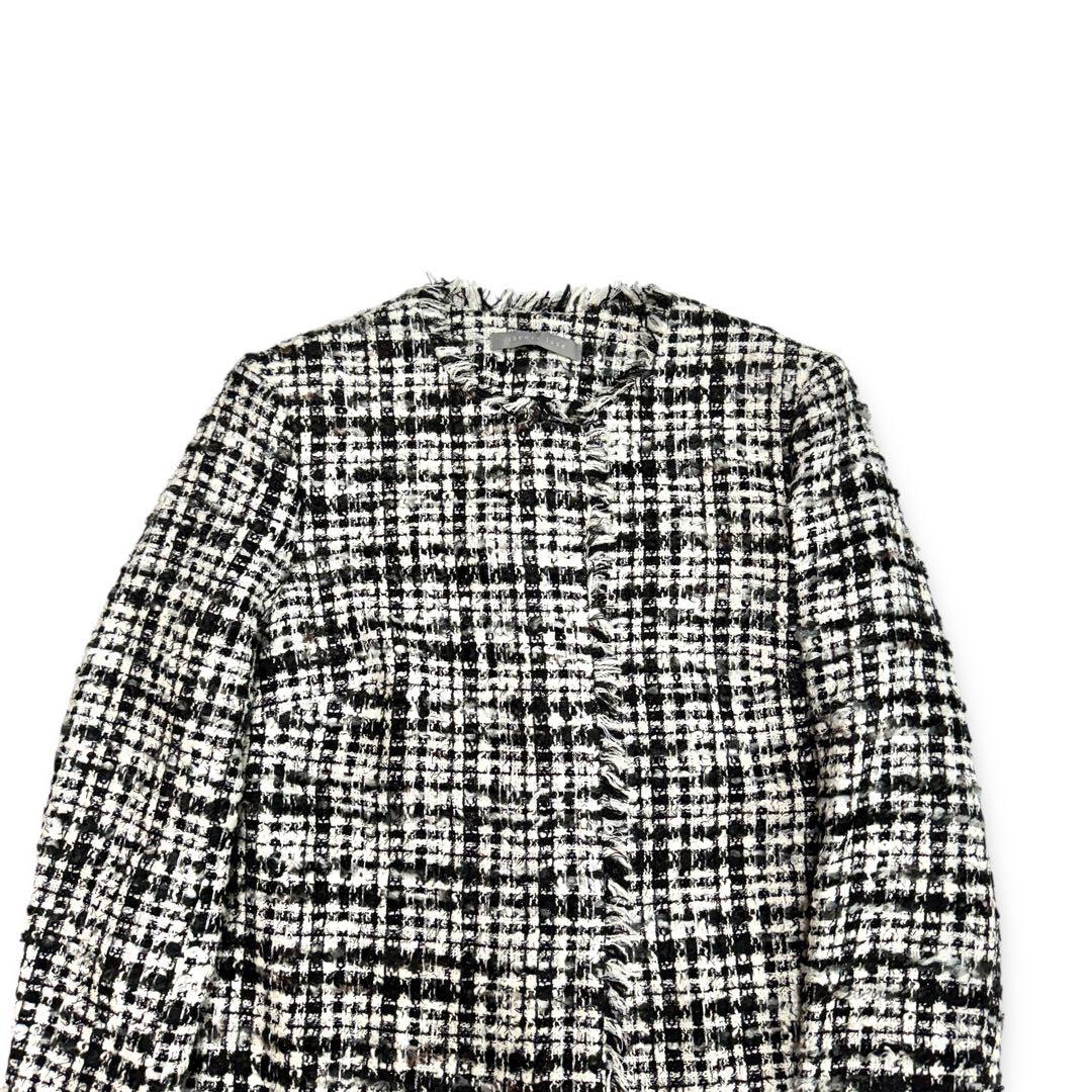 K*U様 セオリーリュクス　ミックスラメツイード　ノーカラーコート　白×黒　38