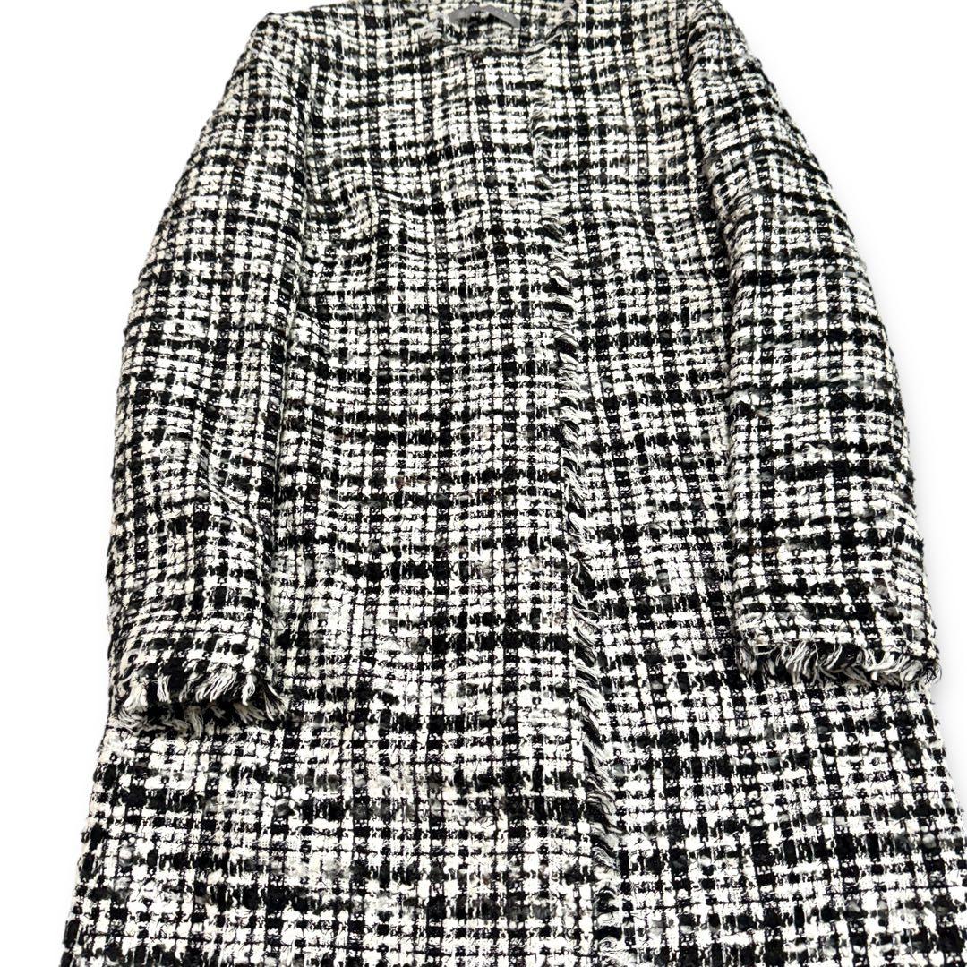 K*U様 セオリーリュクス　ミックスラメツイード　ノーカラーコート　白×黒　38