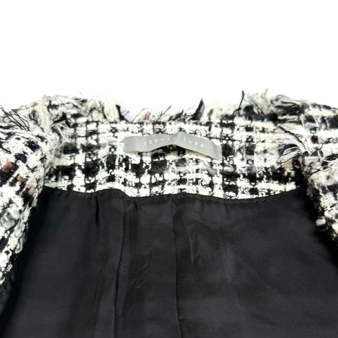 K*U様 セオリーリュクス　ミックスラメツイード　ノーカラーコート　白×黒　38