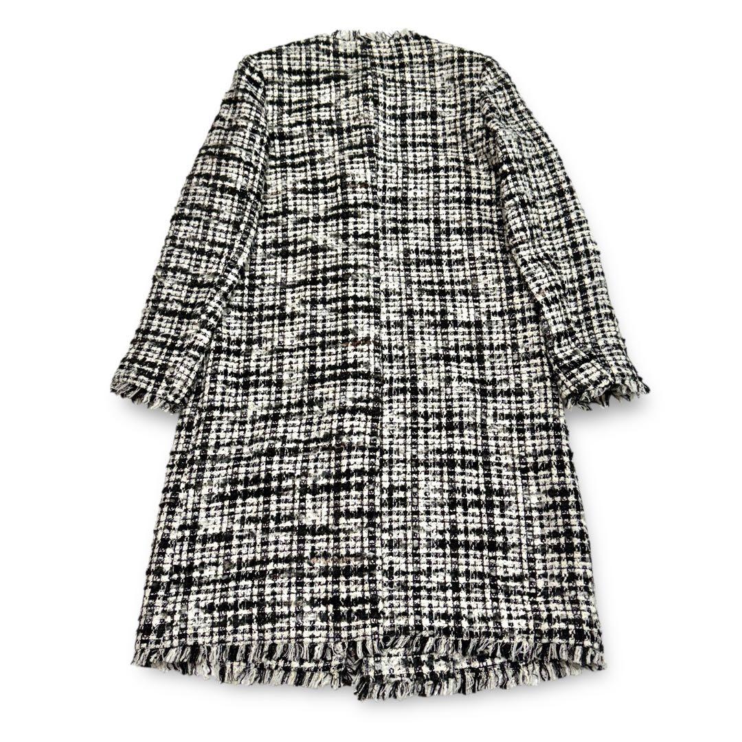 K*U様 セオリーリュクス　ミックスラメツイード　ノーカラーコート　白×黒　38