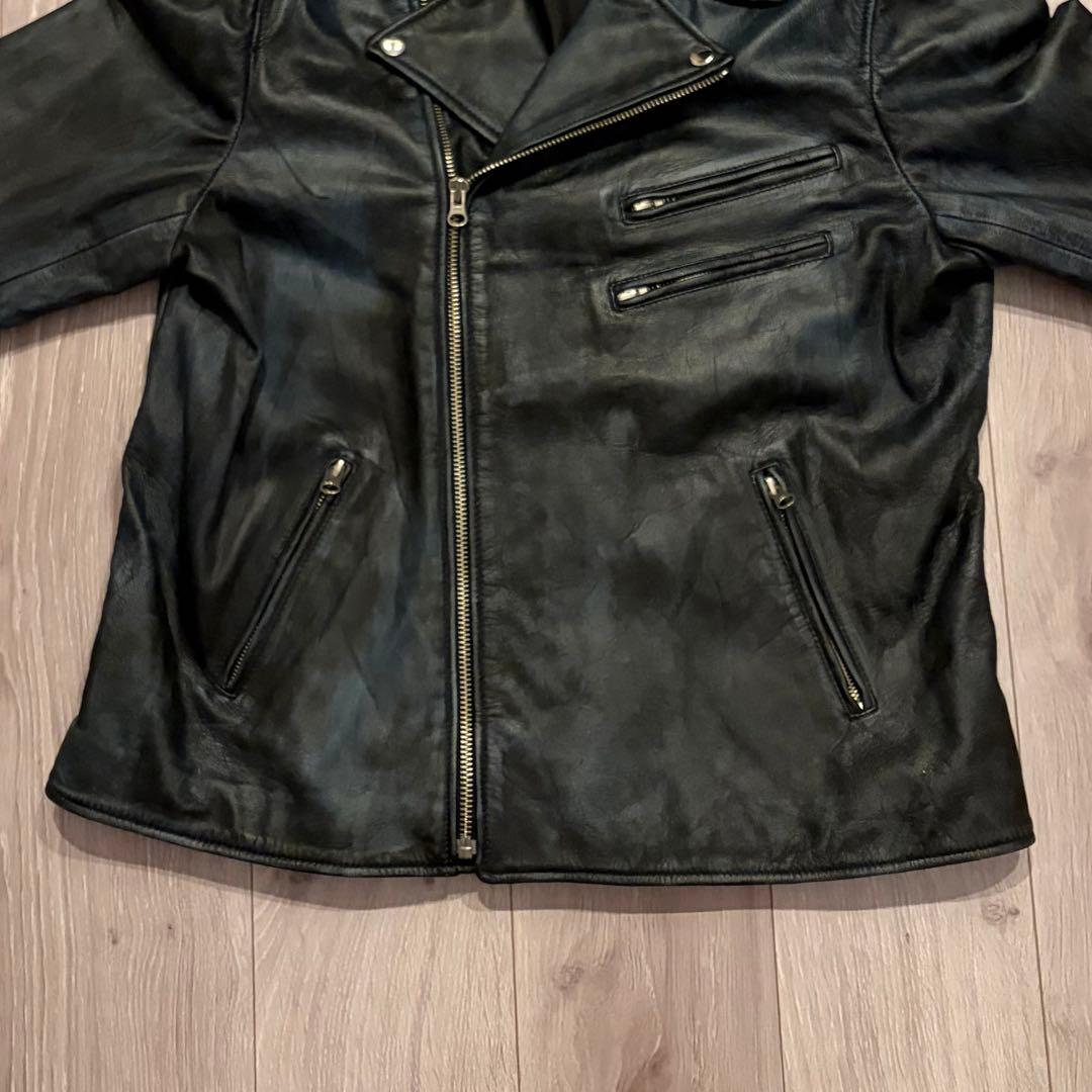 希少5L/完売品　フリーダムレザー 本革 ダブルライダースジャケット ヤギ革 黒
