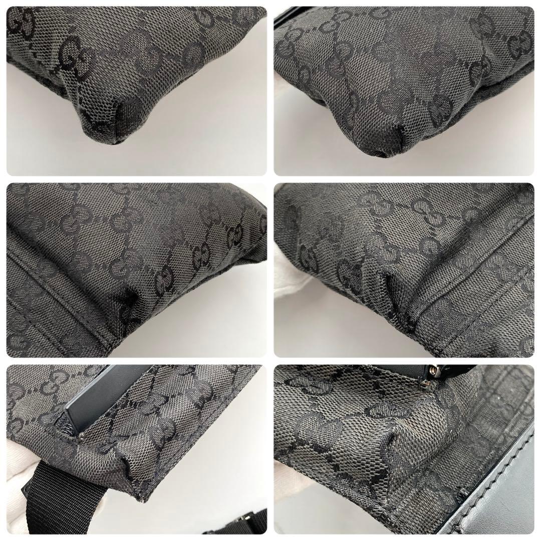 天下布武✨ GUCCI ボディバッグ GGキャンバス レザー 黒 ポケット