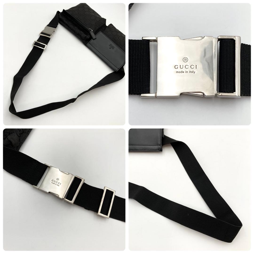天下布武✨ GUCCI ボディバッグ GGキャンバス レザー 黒 ポケット