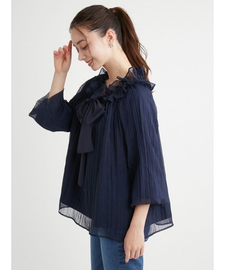 【美品】シアースモックブラウス ネイビー CERFORD セルフォード