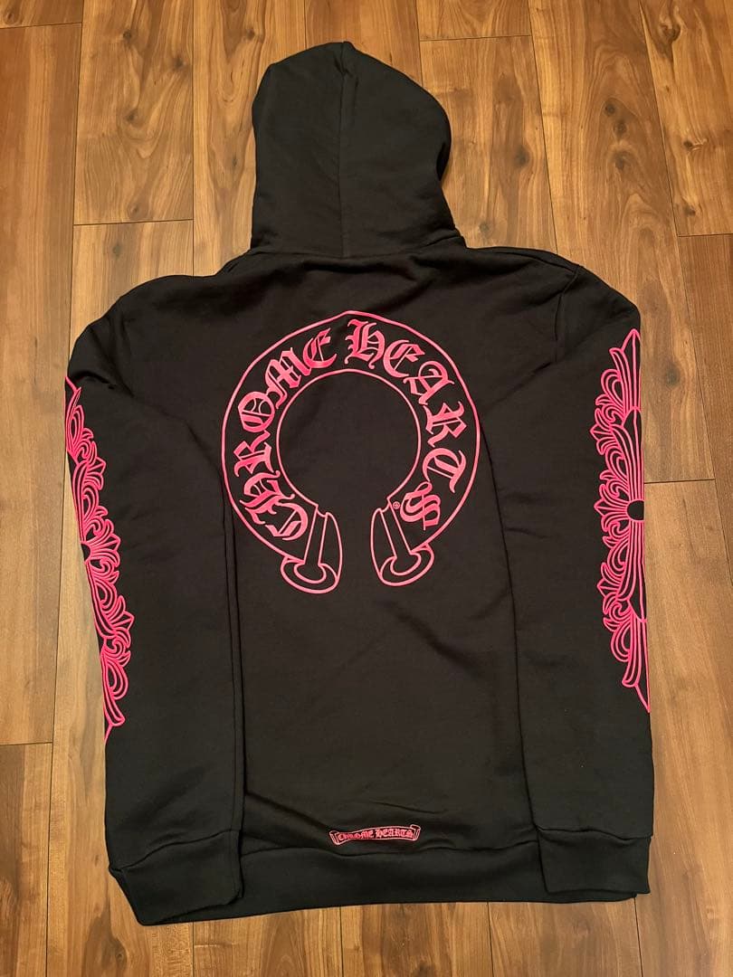 クロムハーツ ジップアップ パーカー フローラルクロス ホースシュー ピンク M