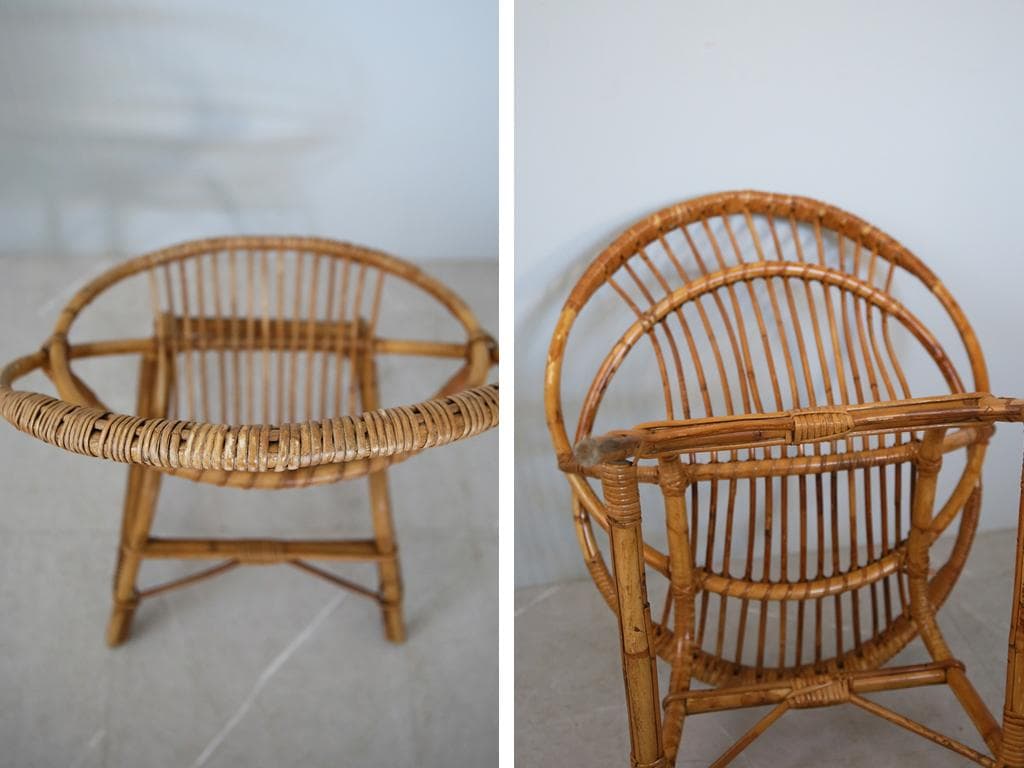 フランスアンティーク籐ラタンチェア/1人掛けソファ/竹バンブーイス90-51-2