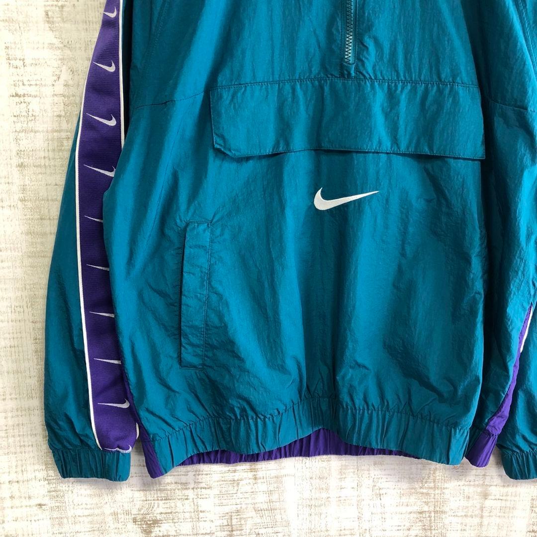 NIKE　ナイキ　スウッシュ刺繍　ハーフジップ　ナイロンジャケット　ブルー　L