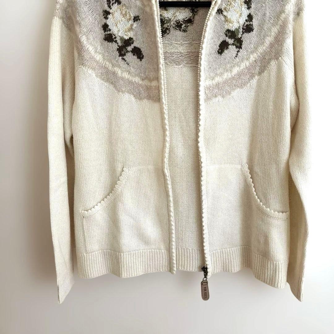 ピンクハウスフード付きニットジップパーカーカーディガン　カシミヤアンゴラ混レトロ