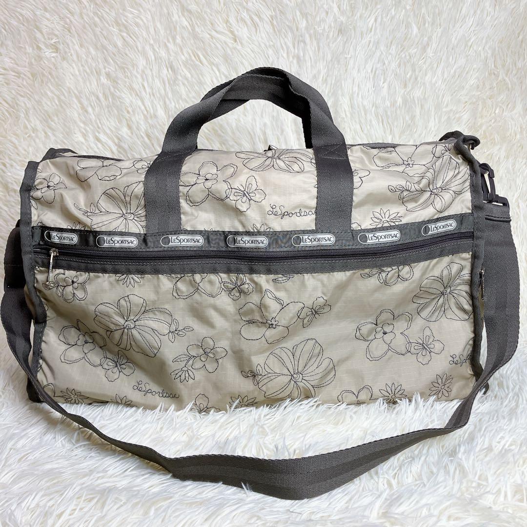 ✨極美品✨レスポートサック　ボストンバッグ　刺繍　花柄　ベージュ　ショルダー