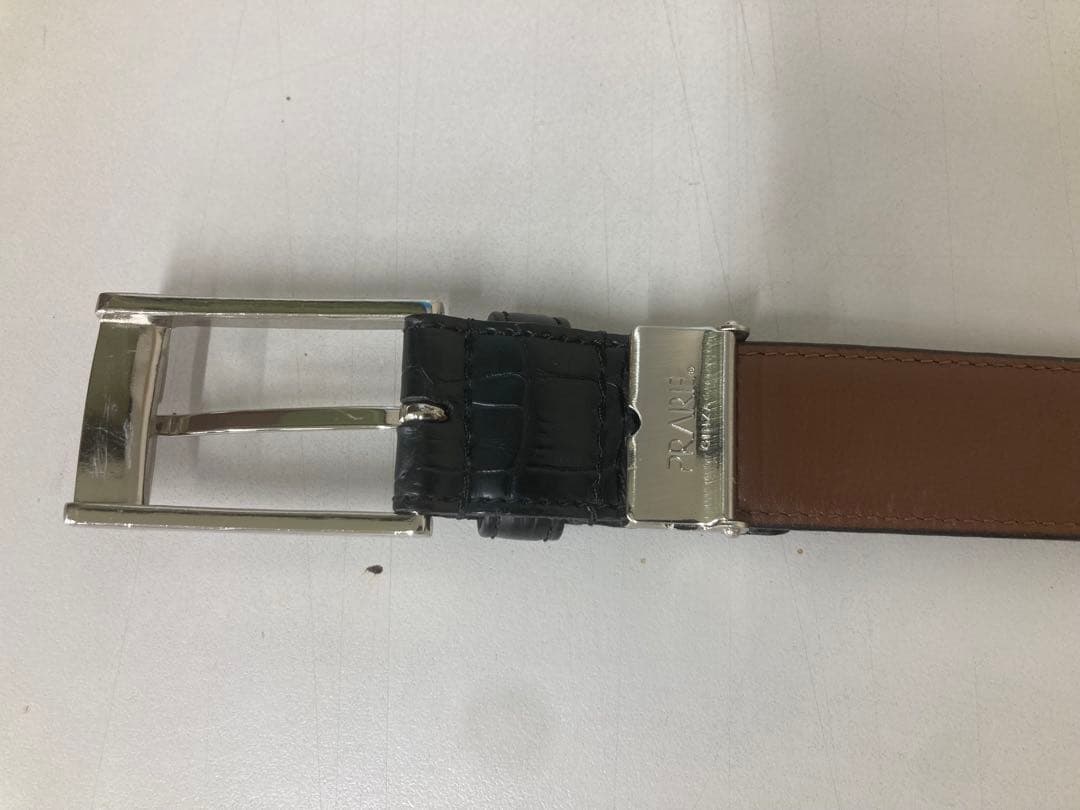 【極美品】PRAIRIE GINZA メンズベルト コードバン クロコ型押し 黒