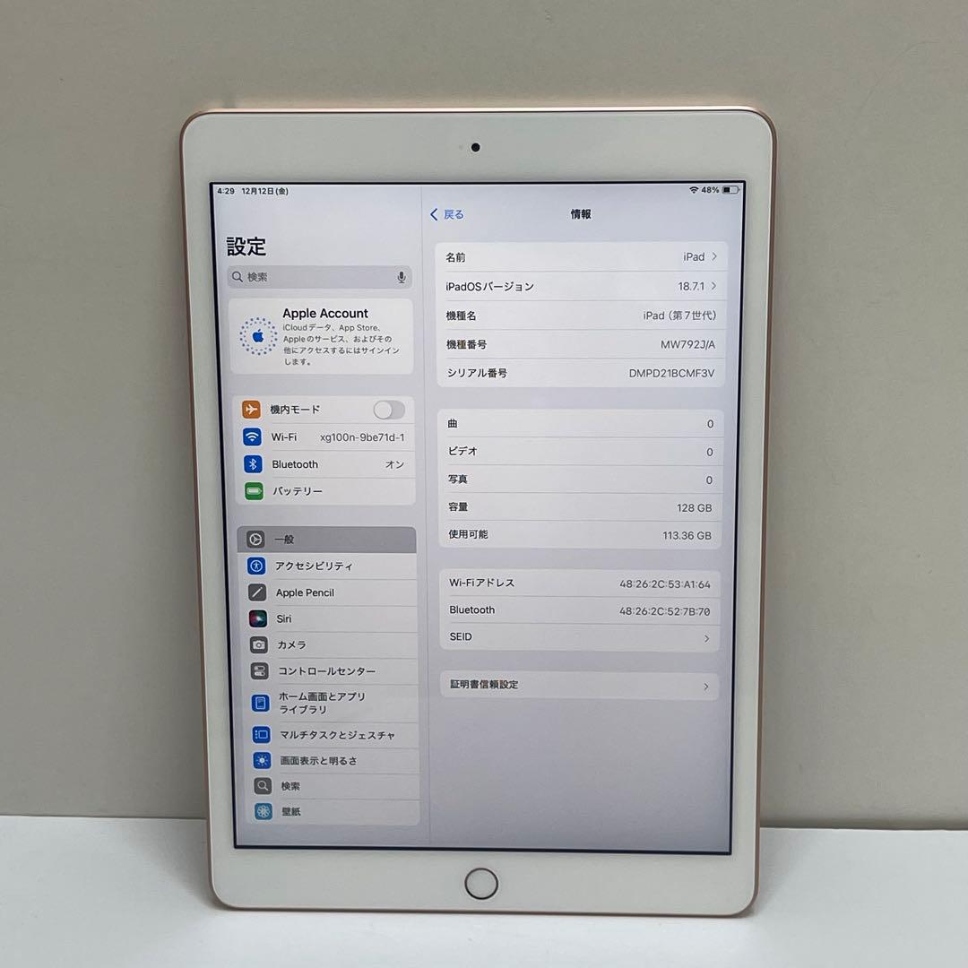 #592 iPad 第7世代 128GB Wi-Fi A2197 91%