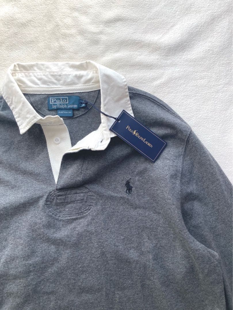 未使用タグ付　ポロバイラルフローレン　ラガーシャツ　サイズL グレー×ホワイト
