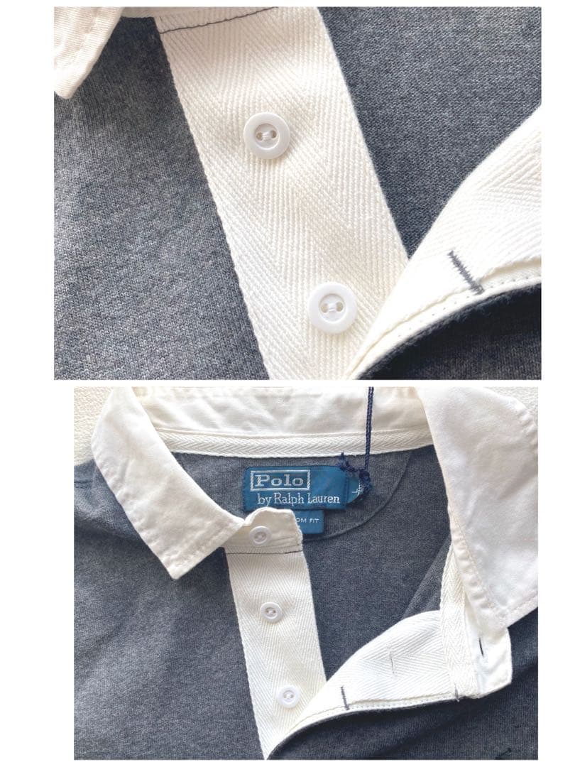 未使用タグ付　ポロバイラルフローレン　ラガーシャツ　サイズL グレー×ホワイト