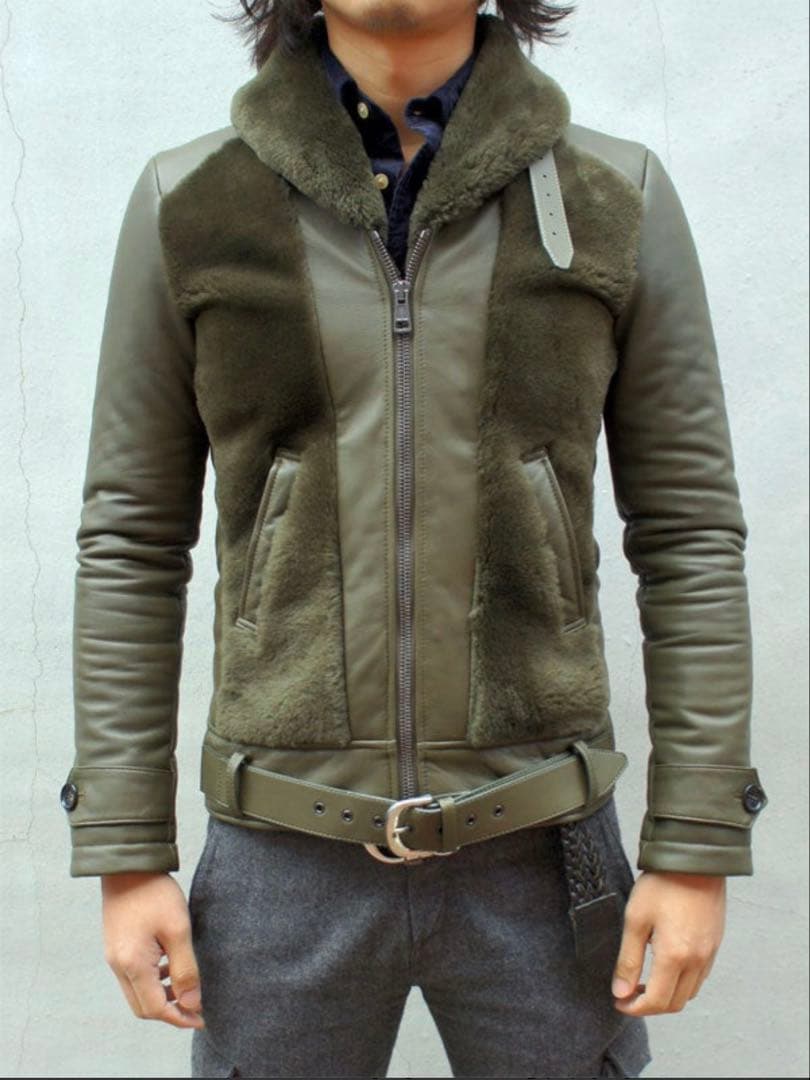 AKM ムートンレザー グリズリージャケット M カーキ 熊ジャン サイズM