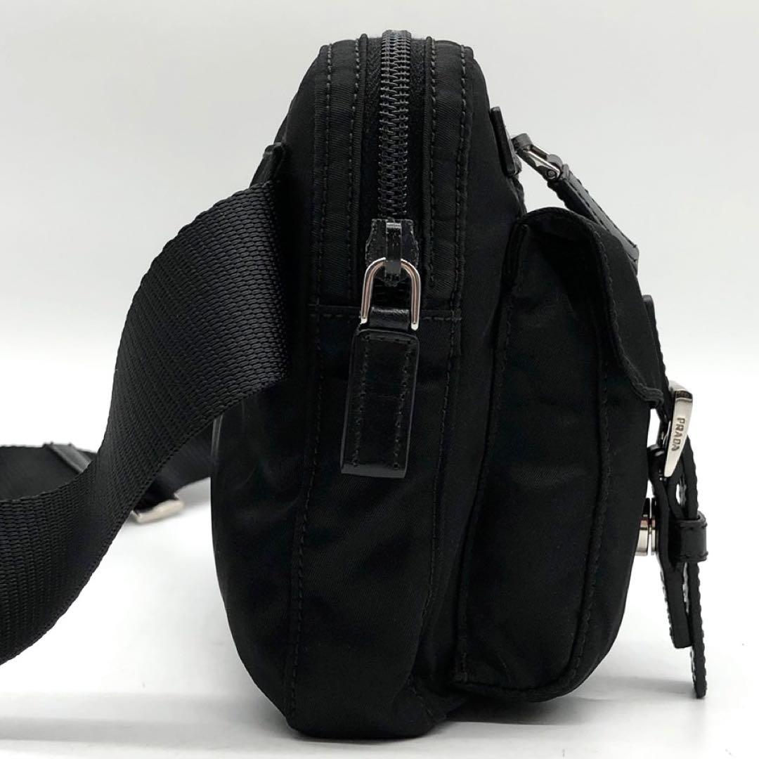 ✨極美品・ギャランティ付✨プラダ ウエストバッグ 三角ロゴ ナイロン レザー 黒