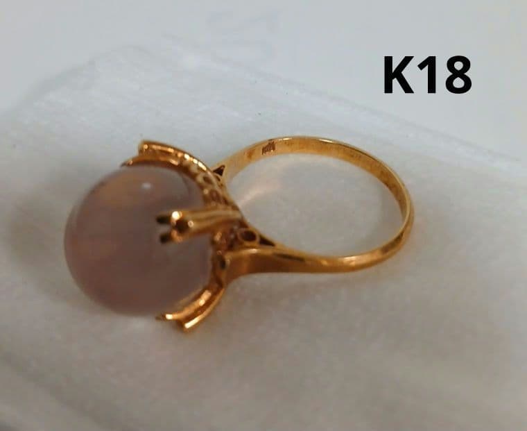 【初売り】ローズクォーツ　K18指輪　リング　宝石　昭和レトロ　鑑定済